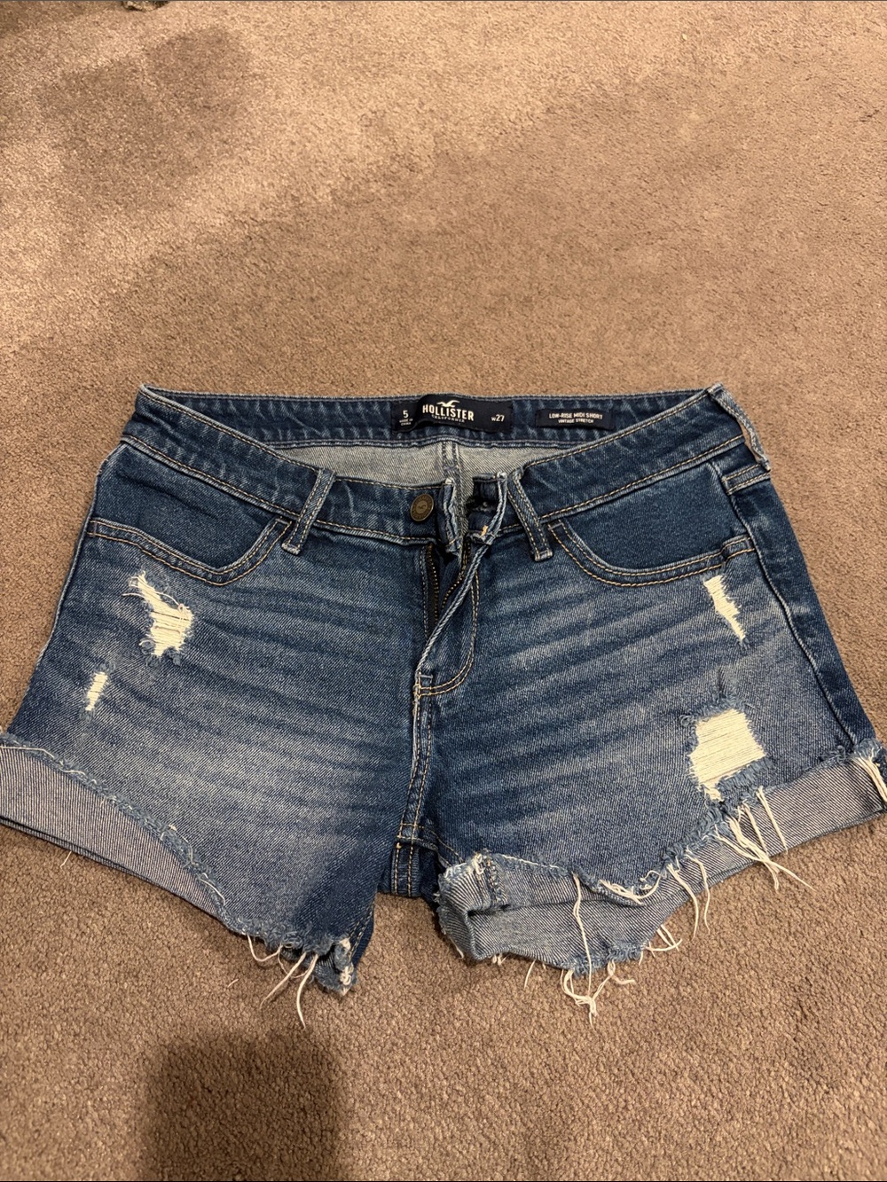 Hollister Women's Dark Blue Distressed Denim Cutoff Shorts